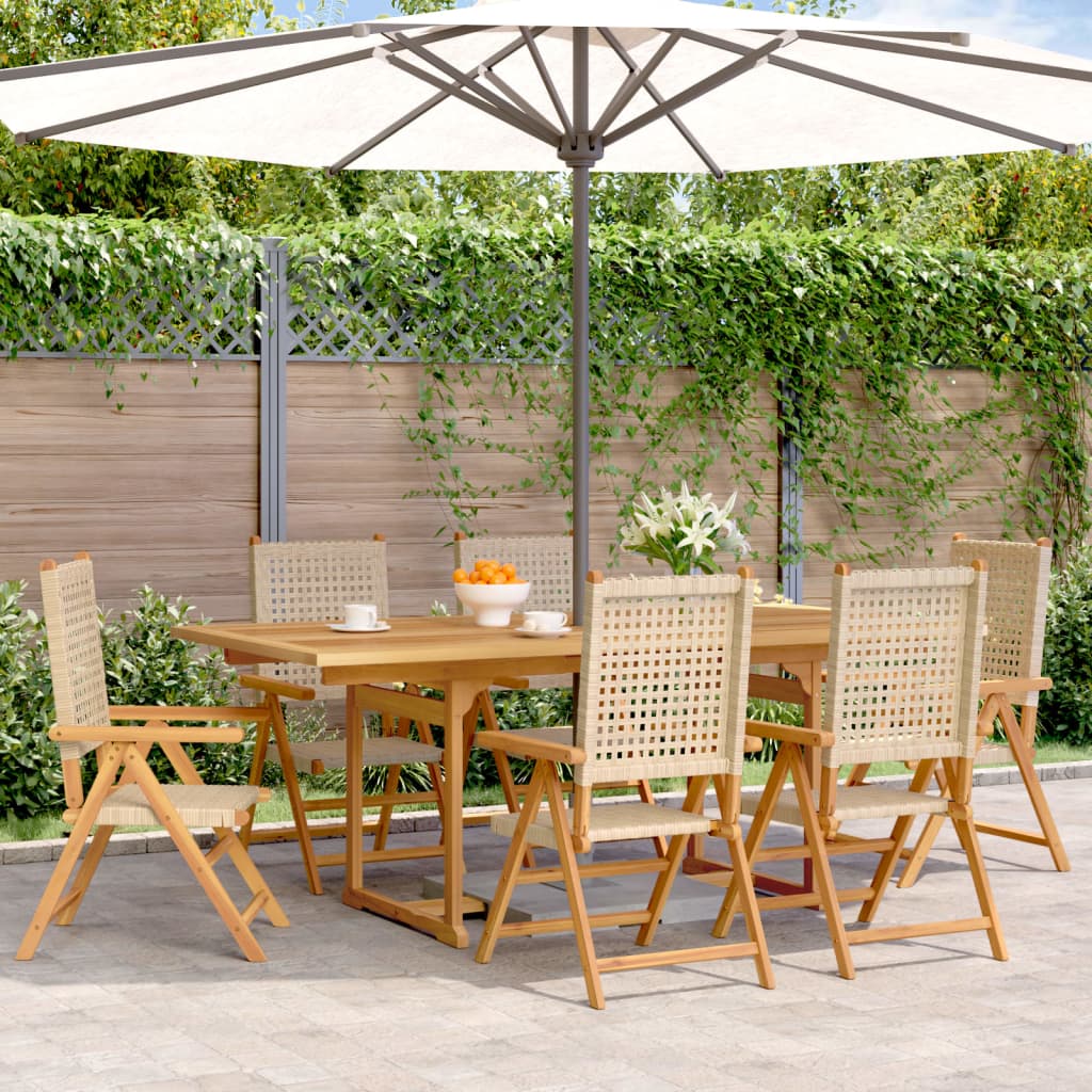 Ensemble à manger de jardin 7 pcs beige rotin et bois massif