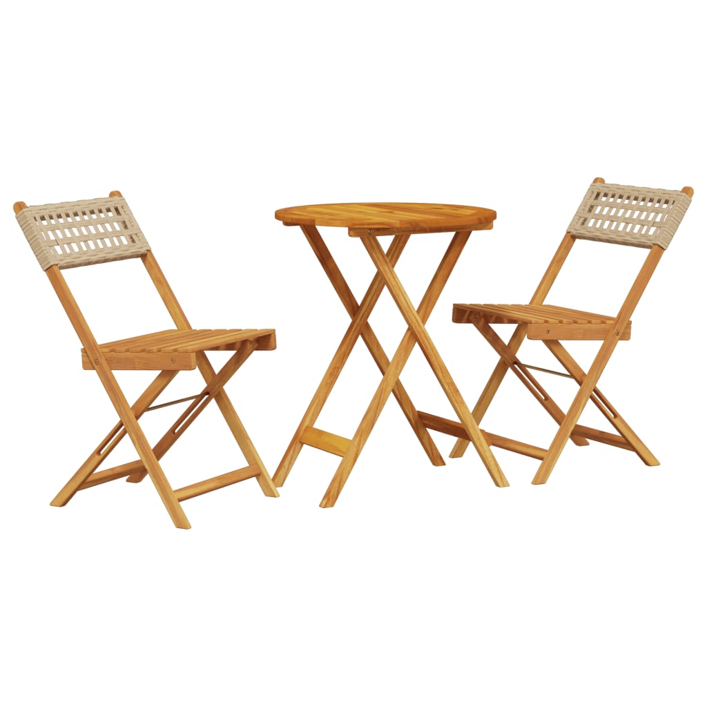 Ensemble de bistro 3 pcs beige résine tressée et bois massif