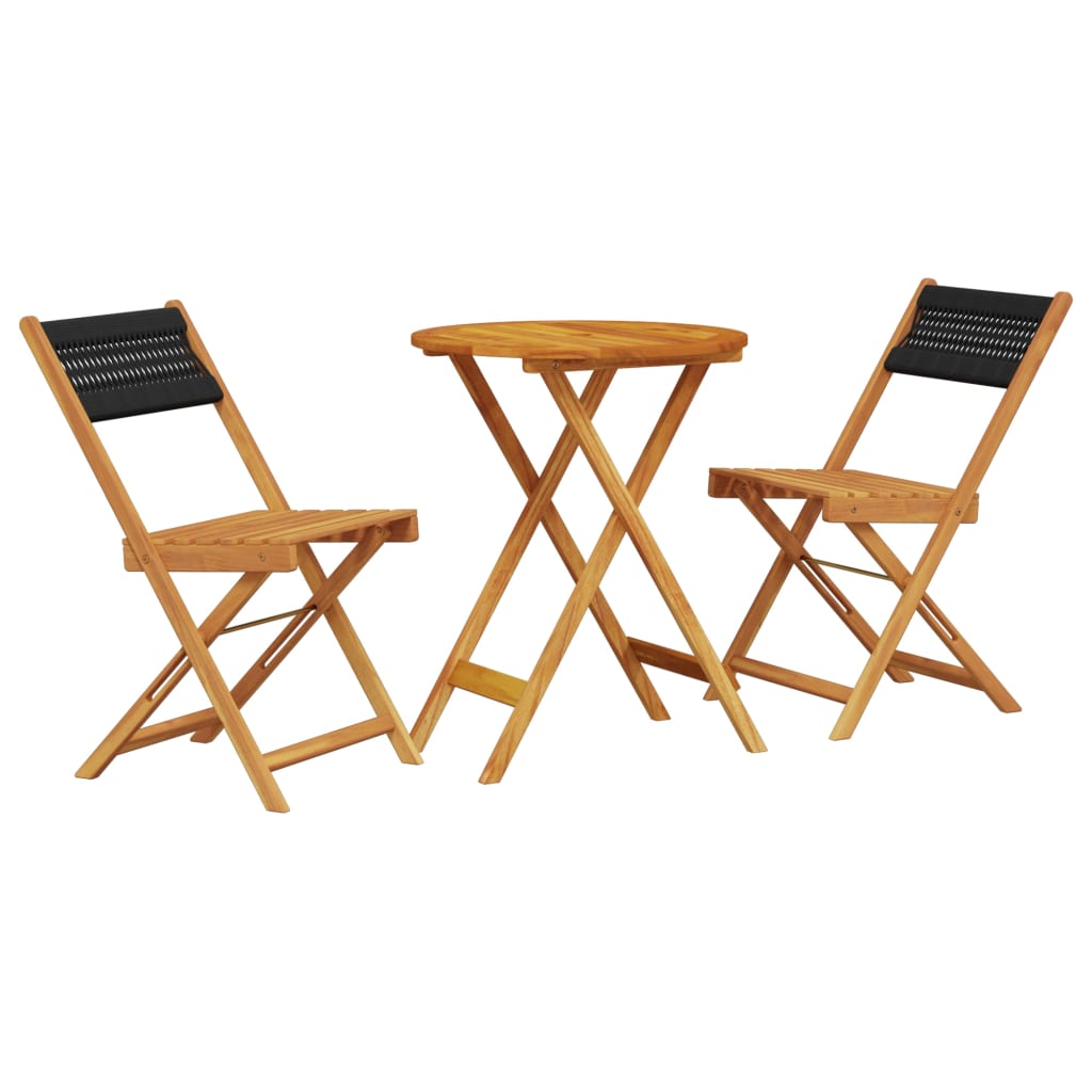 Ensemble de bistro 3 pcs noir polypropylène et bois massif