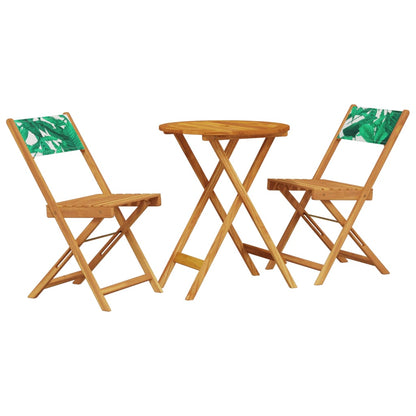 Ensemble de bistro 3 pcs motif de feuilles tissu et bois massif