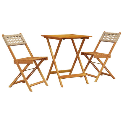 Ensemble de bistro 3 pcs beige résine tressée et bois massif