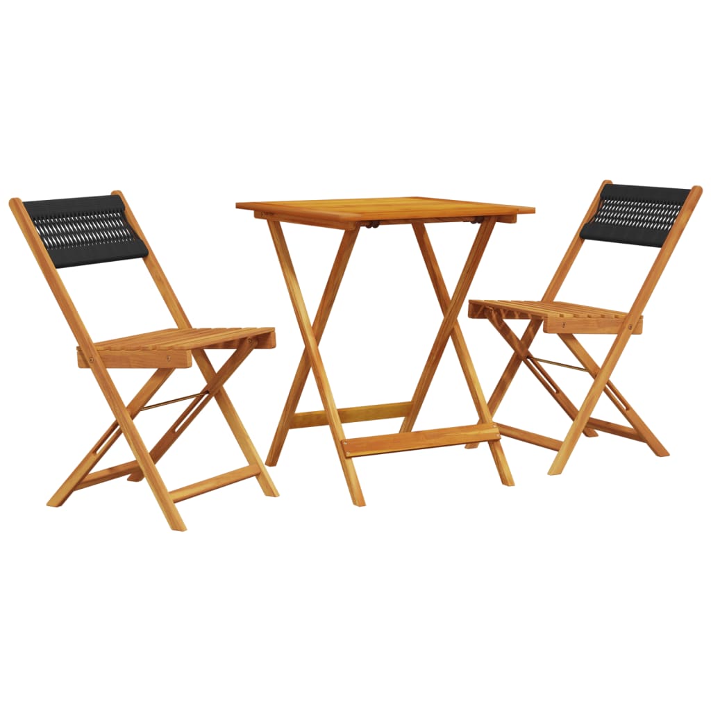 Ensemble de bistro 3 pcs noir polypropylène et bois massif