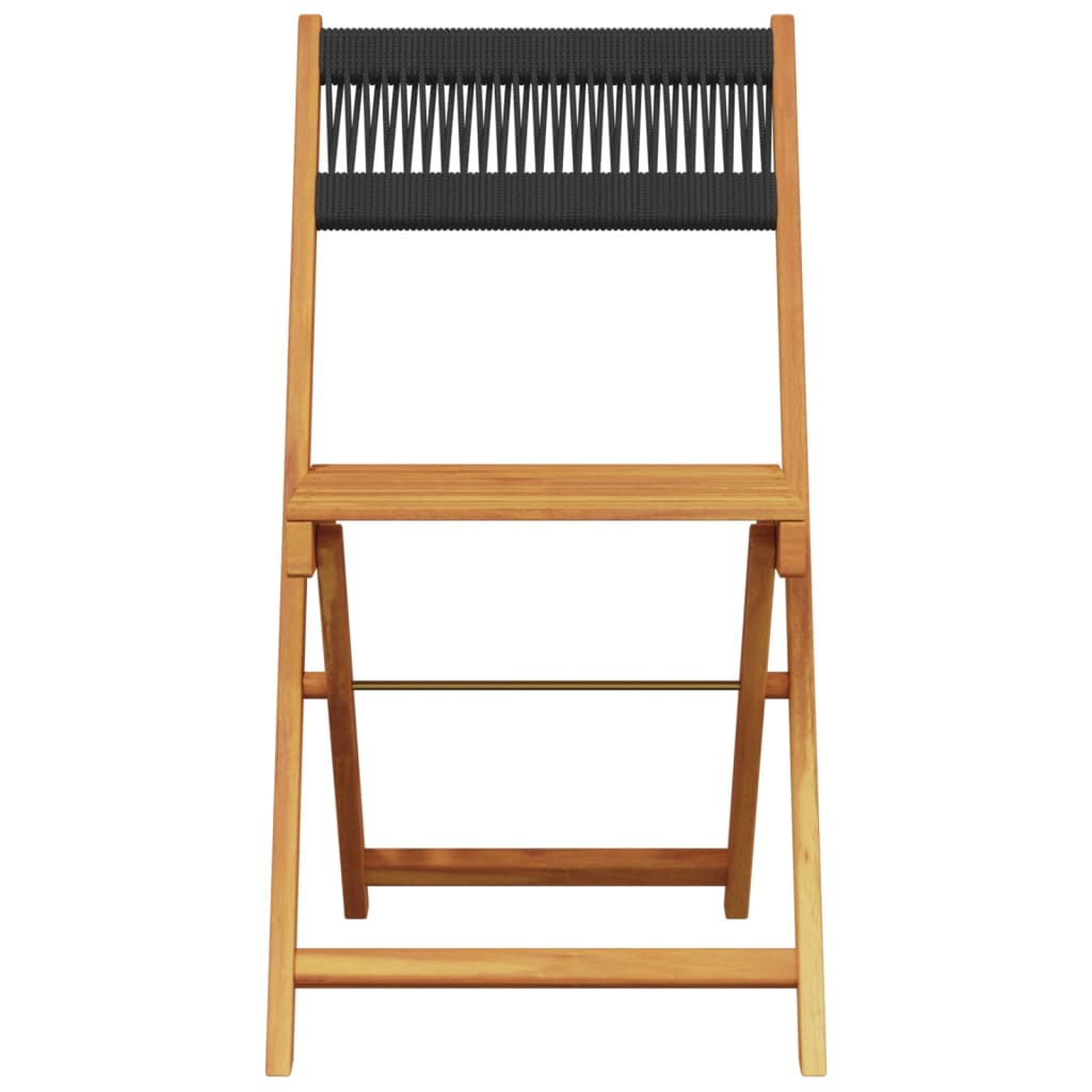 Ensemble de bistro 3 pcs noir polypropylène et bois massif