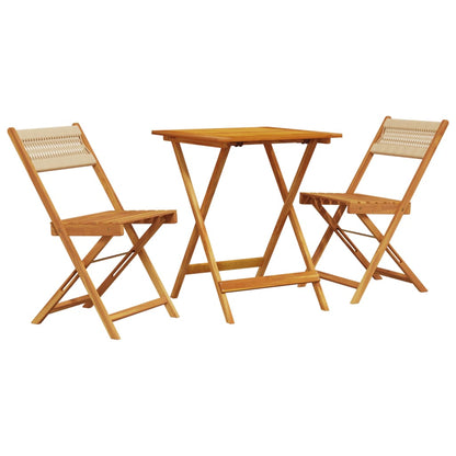 Ensemble de bistro 3 pcs beige polypropylène et bois massif