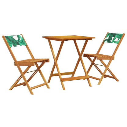 Ensemble de bistro 3 pcs motif de feuilles tissu et bois massif