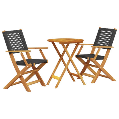 Ensemble de bistro 3 pcs noir résine tressée et bois massif