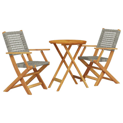 Ensemble de bistro 3 pcs gris résine tressée et bois massif