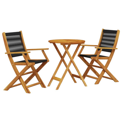 Ensemble de bistro 3 pcs noir polypropylène et bois massif