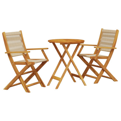 Ensemble de bistro 3 pcs beige polypropylène et bois massif