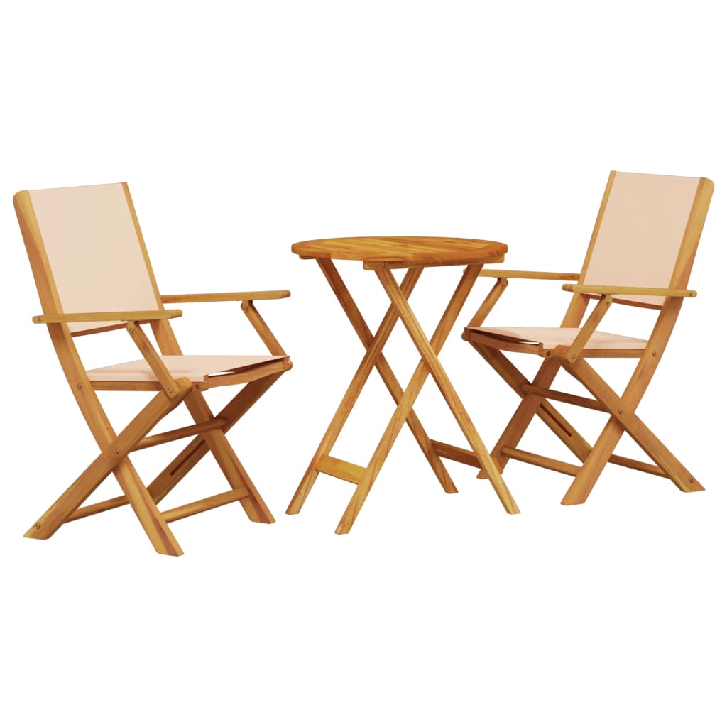 Ensemble de bistro 3 pcs beige tissu et bois massif