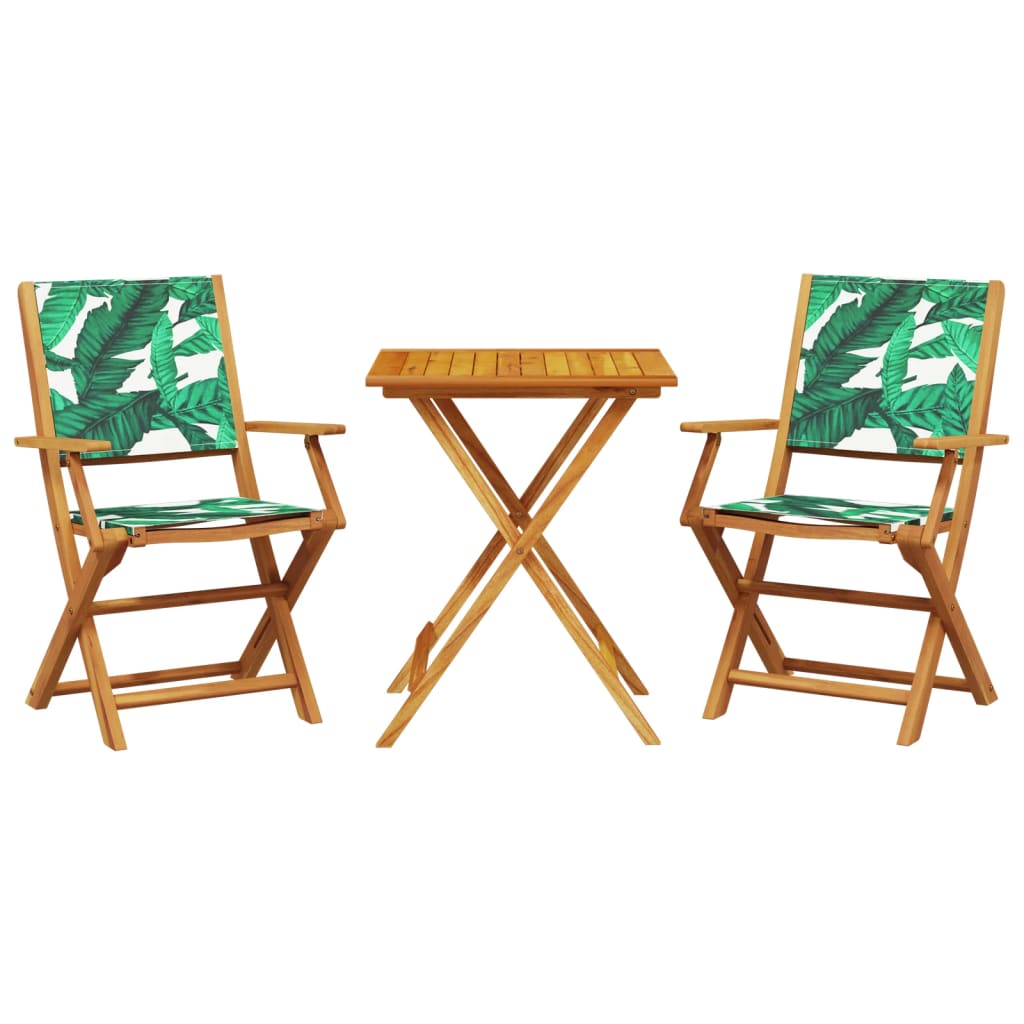 Ensemble de bistro 3 pcs motif de feuilles tissu et bois massif