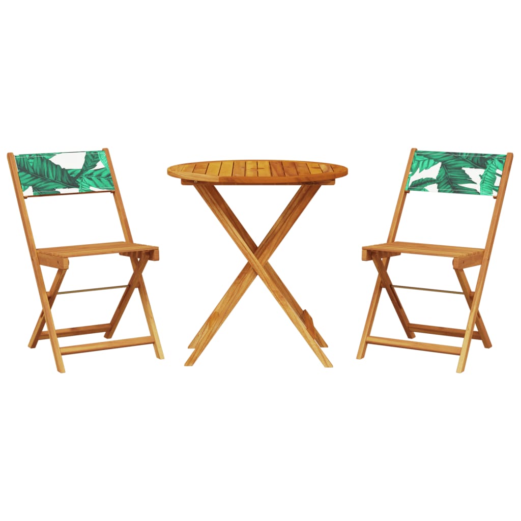 Ensemble de bistro 3 pcs motif de feuilles tissu et bois massif