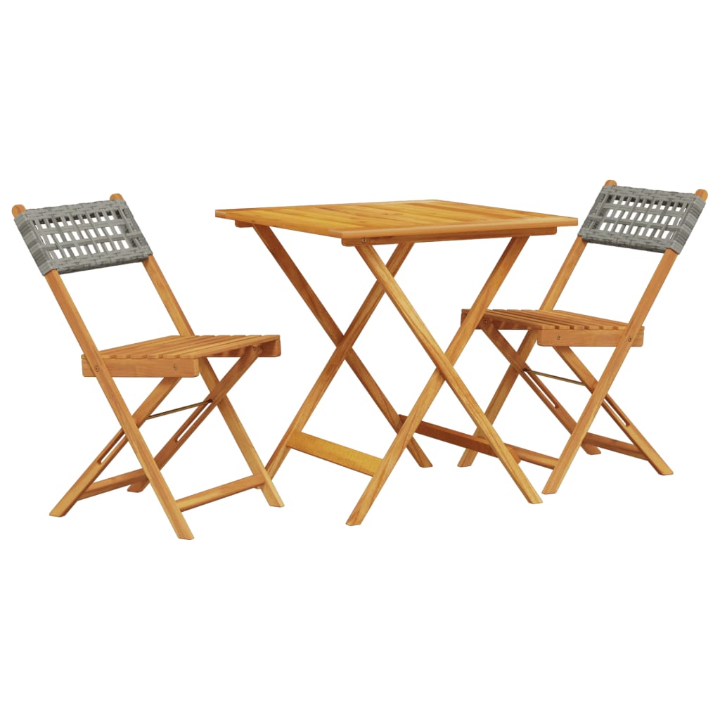 Ensemble de bistro 3 pcs gris résine tressée et bois massif