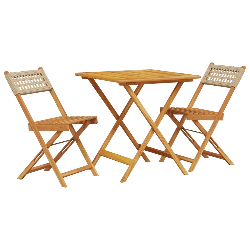 Ensemble de bistro 3 pcs beige résine tressée et bois massif