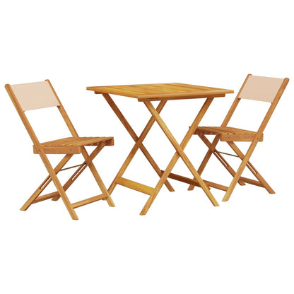 Ensemble de bistro 3 pcs beige tissu et bois massif