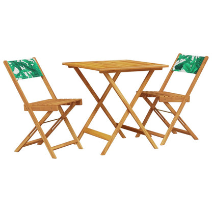 Ensemble de bistro 3 pcs motif de feuilles tissu et bois massif