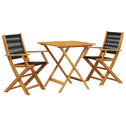 Ensemble de bistro 3 pcs noir polypropylène et bois massif