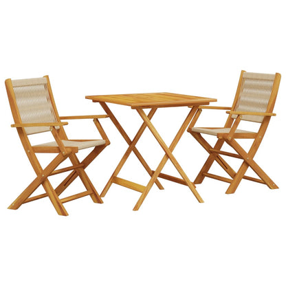 Ensemble de bistro 3 pcs beige polypropylène et bois massif