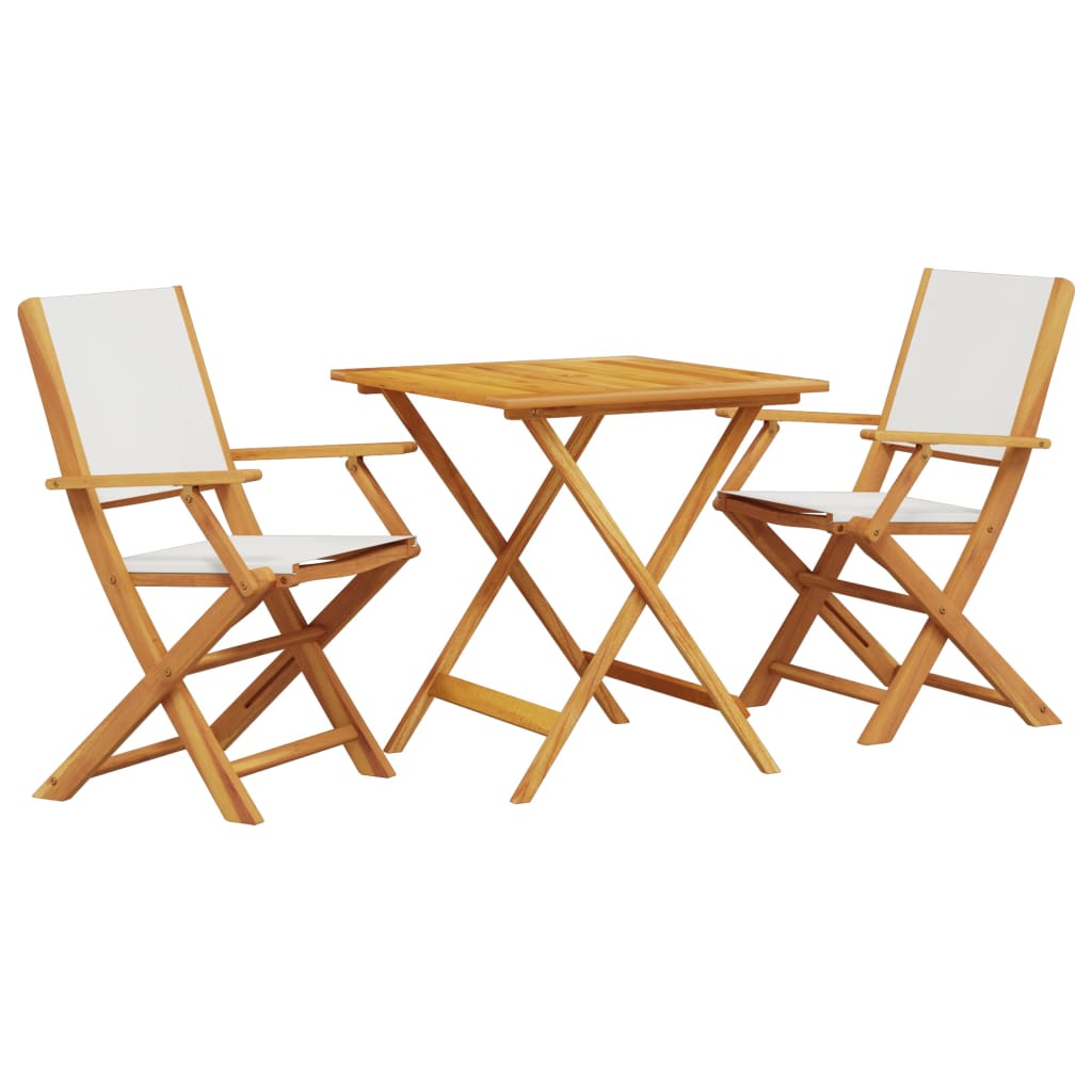 Ensemble de bistro 3 pcs blanc crème tissu et bois massif