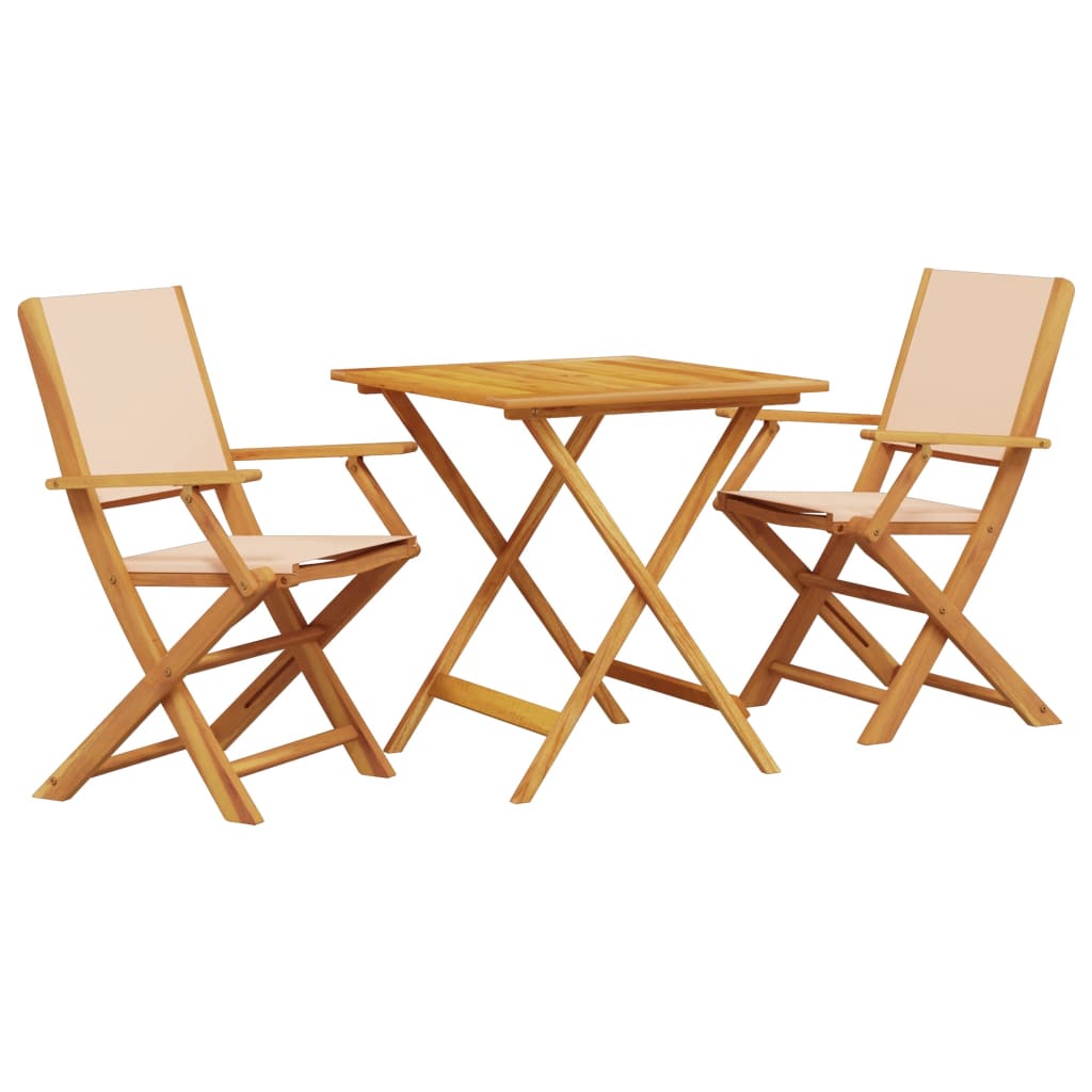 Ensemble de bistro 3 pcs beige tissu et bois massif