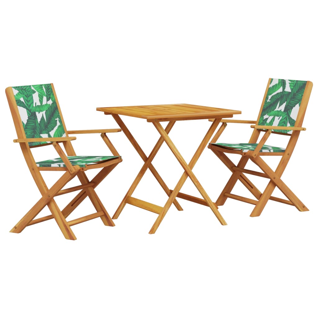 Ensemble de bistro 3 pcs motif de feuilles tissu et bois massif