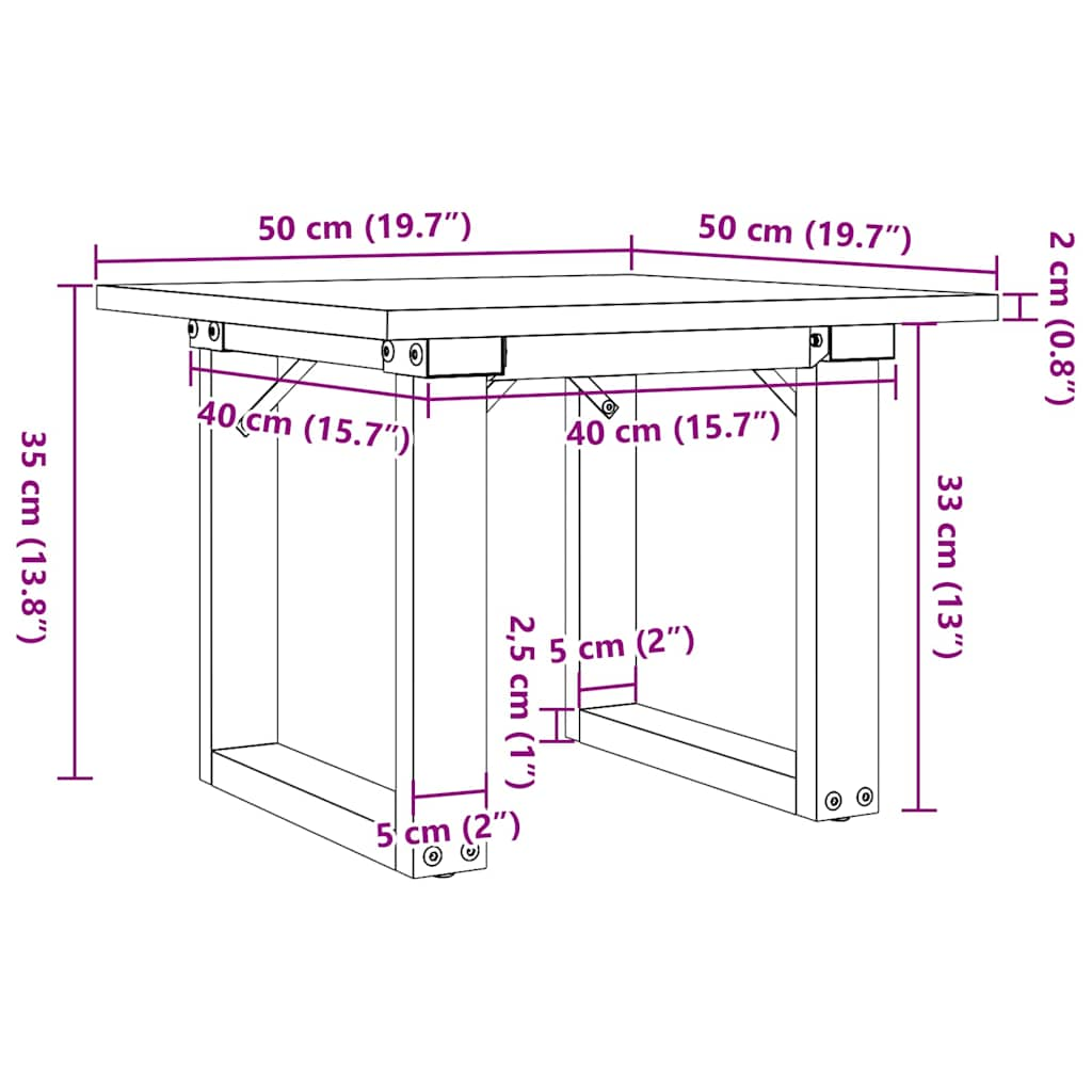 Table basse cadre en O 50x50x35 cm bois de pin massif et acier