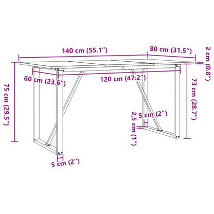 Table à manger cadre en O 140x80x75 cm bois de pin massif acier