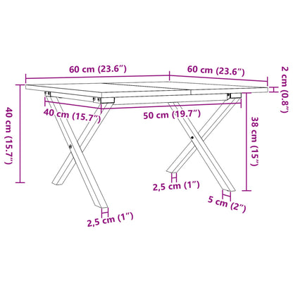 Table basse cadre en X 60x60x40 cm bois de pin massif et acier