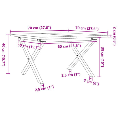 Table basse cadre en X 70x70x40 cm bois de pin massif et acier