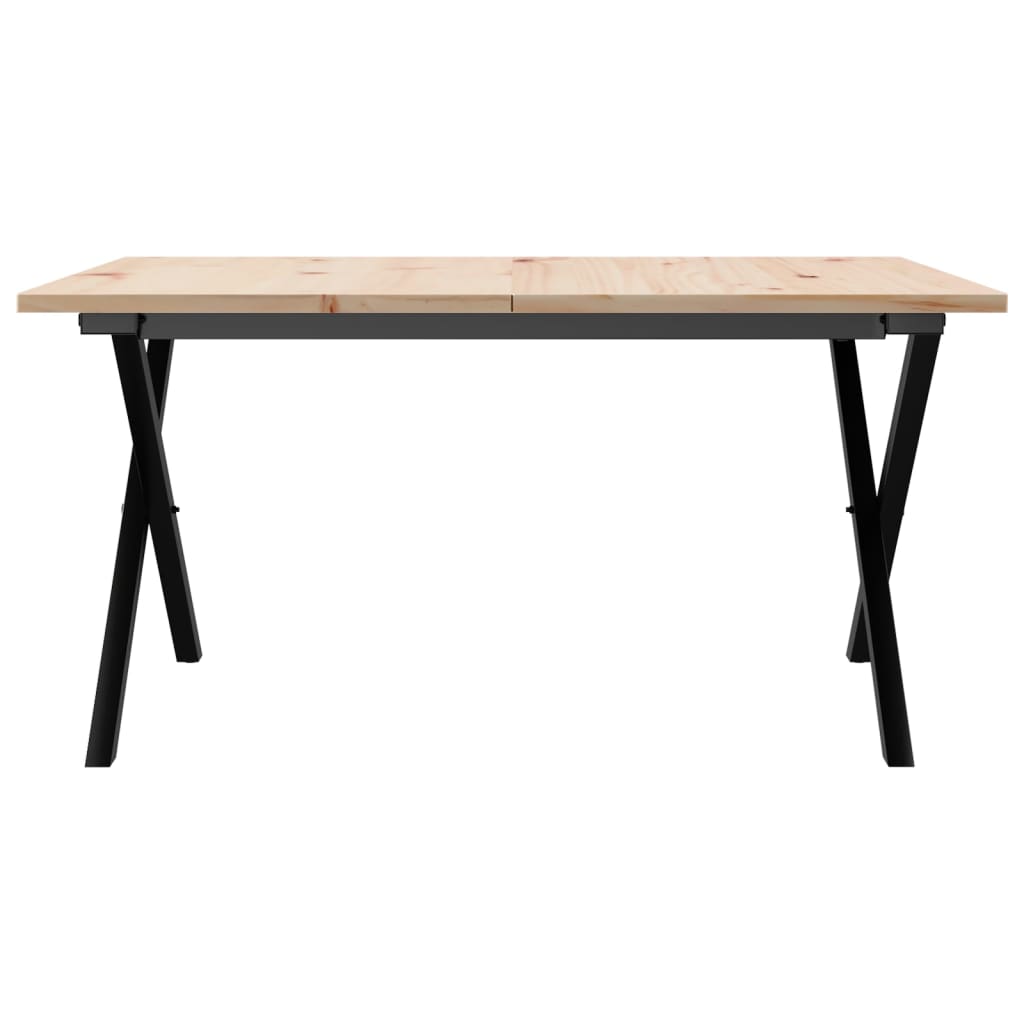 Table basse cadre en X 80x80x45 cm bois de pin massif et acier