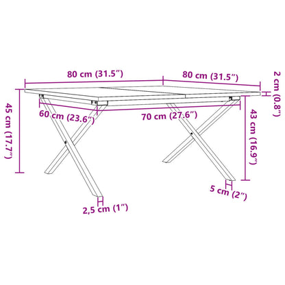 Table basse cadre en X 80x80x45 cm bois de pin massif et acier