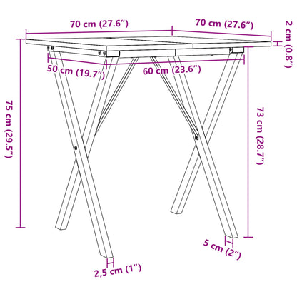 Table à manger cadre en X 70x70x75 cm bois de pin massif acier