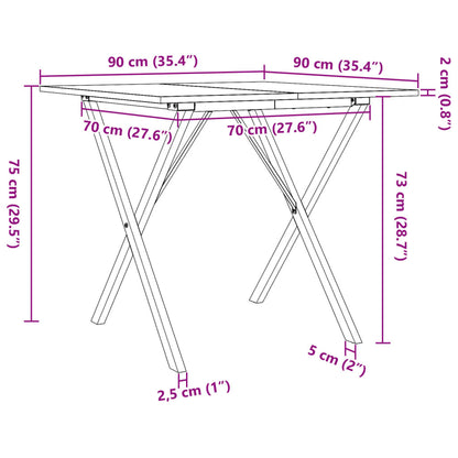 Table à manger cadre en X 90x90x75 cm bois de pin massif acier