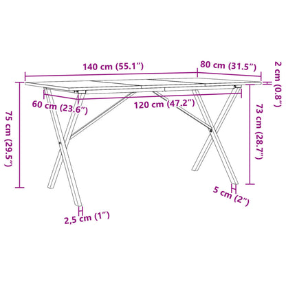 Table à manger cadre en X 140x80x75 cm bois de pin massif acier