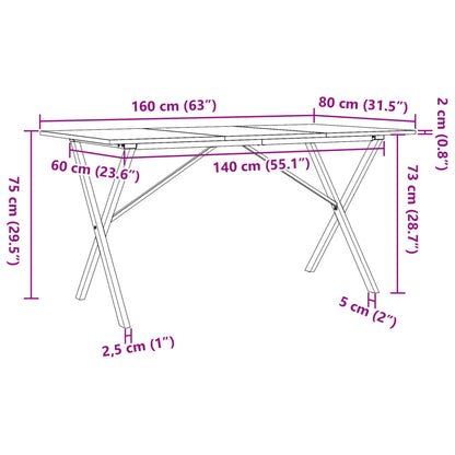 Table à manger cadre en X 160x80x75 cm bois de pin massif acier