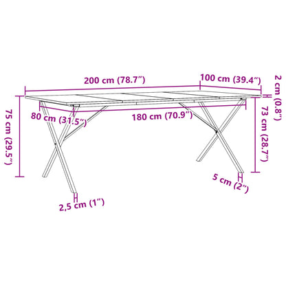 Table à manger cadre en X 200x100x75cm bois de pin massif acier