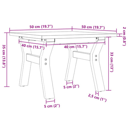 Table basse cadre en Y 50x50x35 cm bois de pin massif et acier