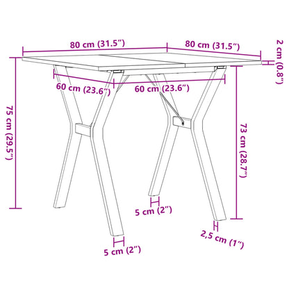 Table à manger cadre en Y 80x80x75 cm bois de pin massif acier