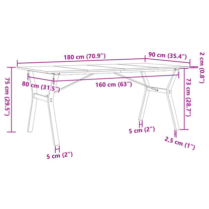 Table à manger cadre en Y 180x90x75 cm bois de pin massif acier