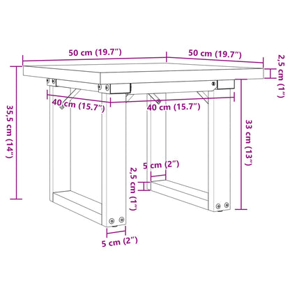 Table basse cadre en O 50x50x35,5cm bois de pin massif et acier