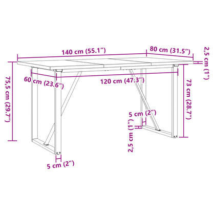 Table à manger cadre en O 140x80x75,5 cm bois pin massif acier