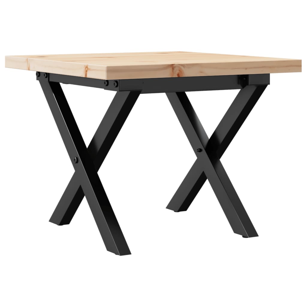 Table basse cadre en X 40x40x35,5cm bois de pin massif et acier