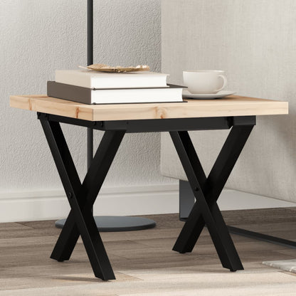 Table basse cadre en X 40x40x35,5cm bois de pin massif et acier