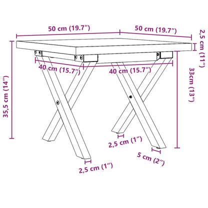 Table basse cadre en X 50x50x35,5cm bois de pin massif et acier