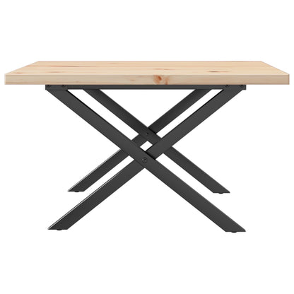 Table basse cadre en X 60x60x40,5cm bois de pin massif et acier