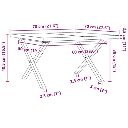 Table basse cadre en X 70x70x40,5cm bois de pin massif et acier