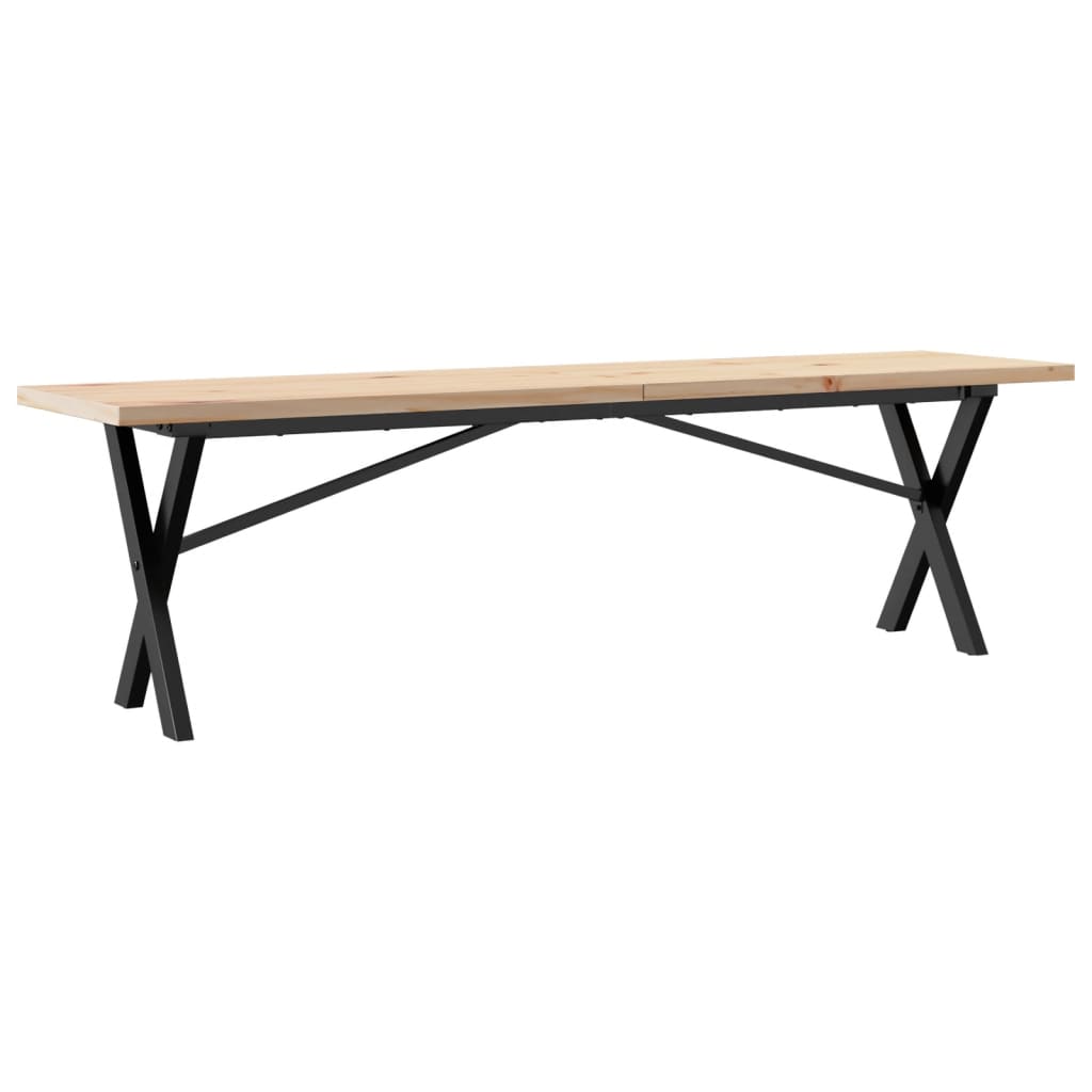 Table basse cadre en X 160x40x45,5 cm bois de pin massif acier