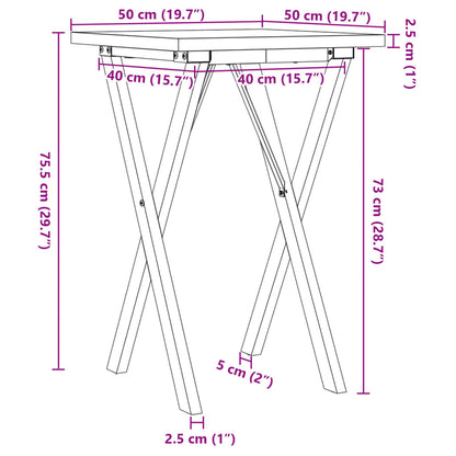 Table à manger cadre en X 50x50x75,5cm bois de pin massif acier