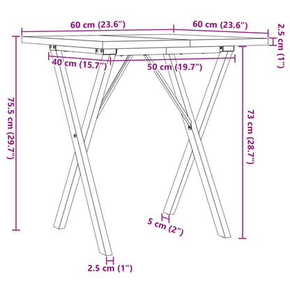 Table à manger cadre en X 60x60x75,5cm bois de pin massif acier