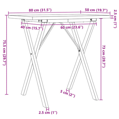 Table à manger cadre en X 80x50x75,5cm bois de pin massif acier